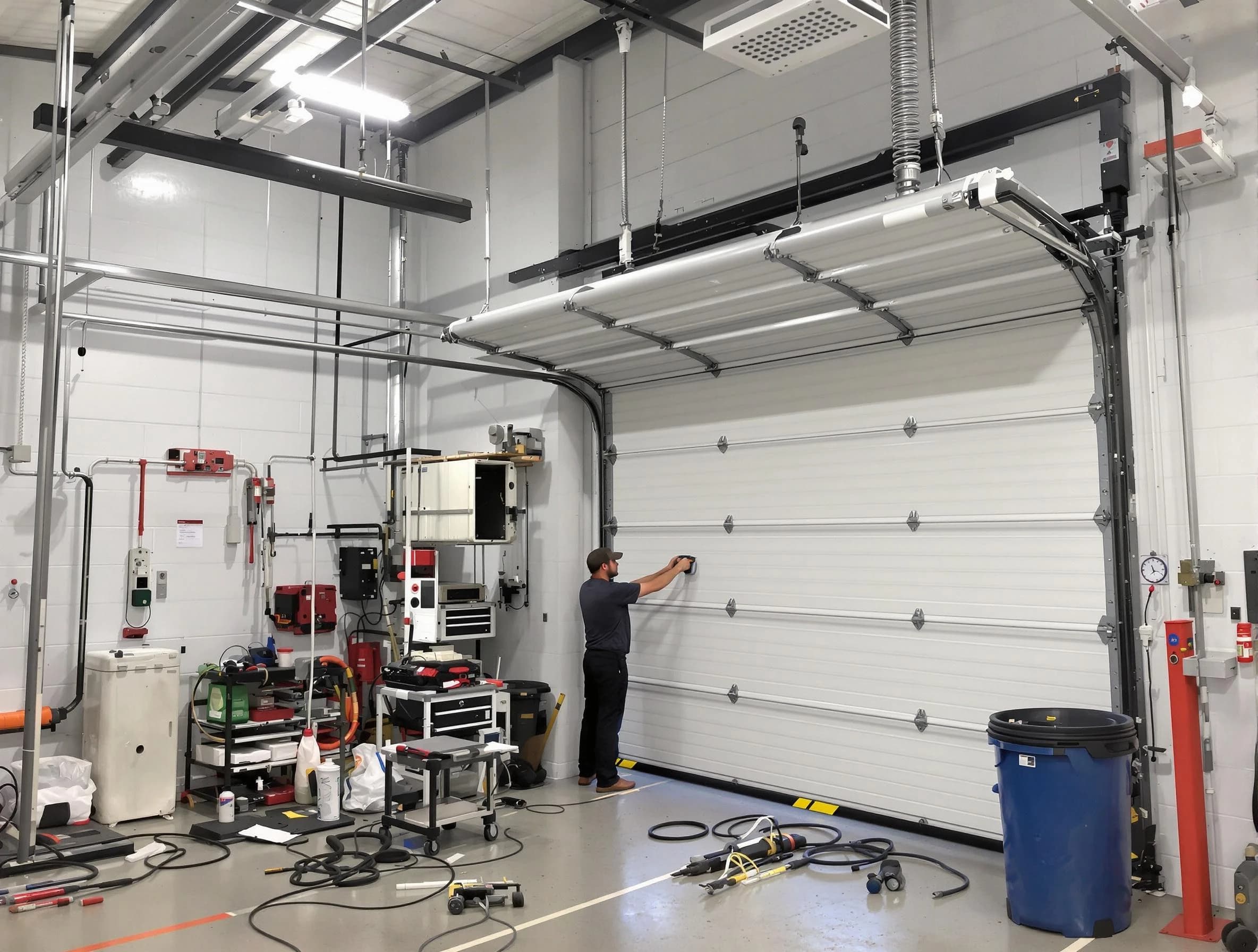 Castle Pines Village Garage Door Repair certified technician performing commercial door repair at a Castle Pines Village business facility