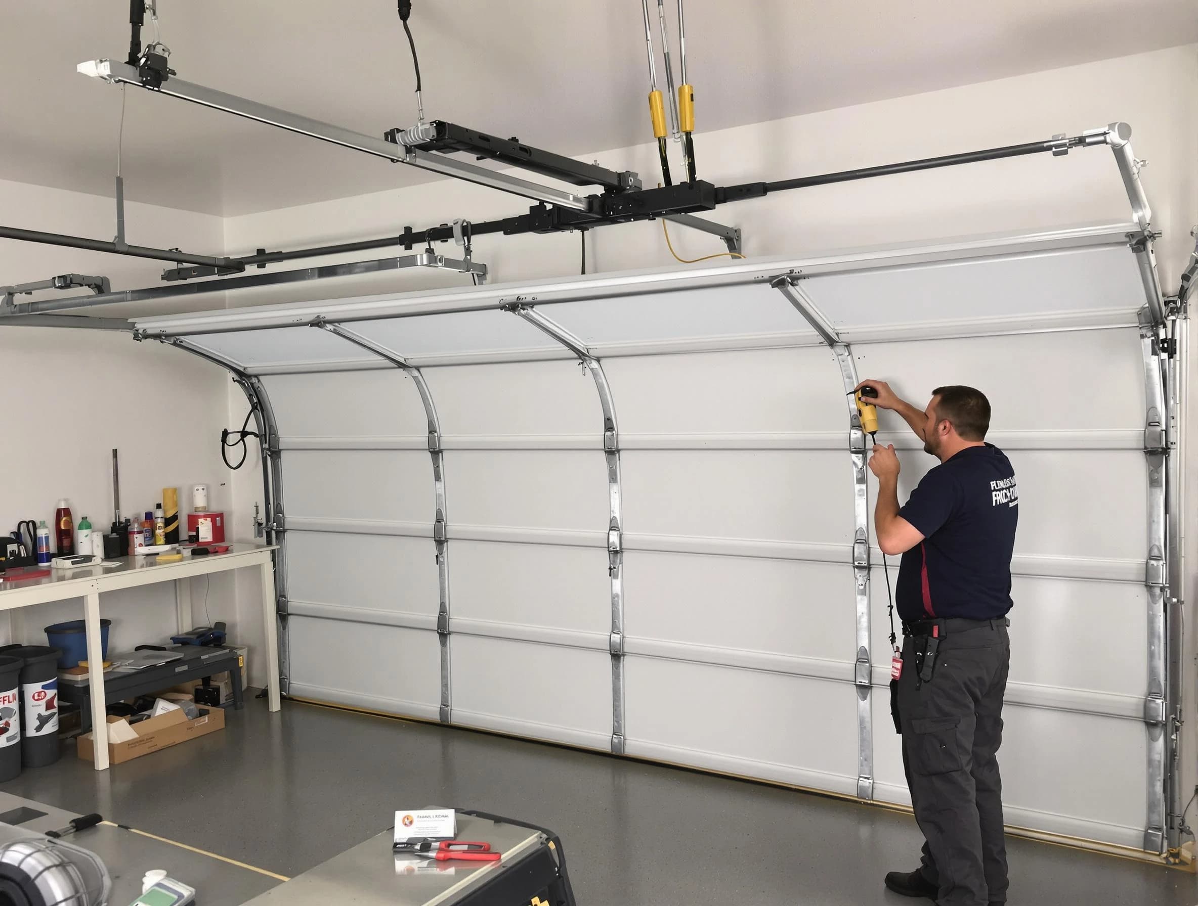 Castle Pines Village Garage Door Repair certified technician performing overhead door system repair in Castle Pines Village