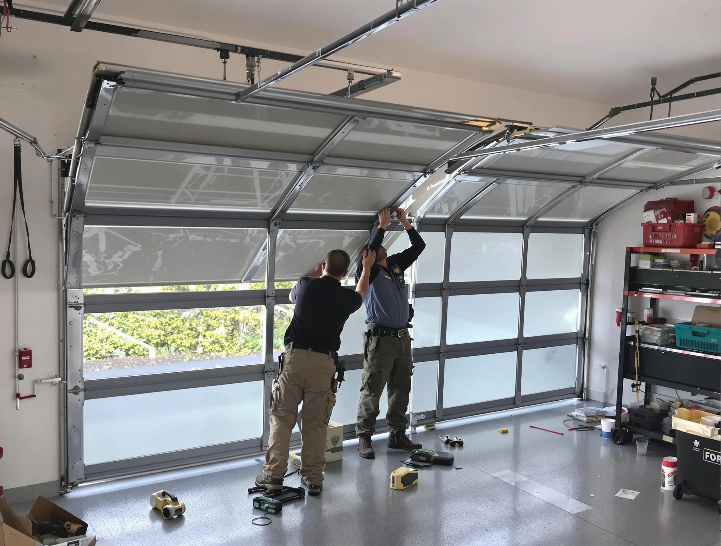 Castle Pines Village Garage Door Repair expert performing precise panel replacement on Castle Pines Village garage door