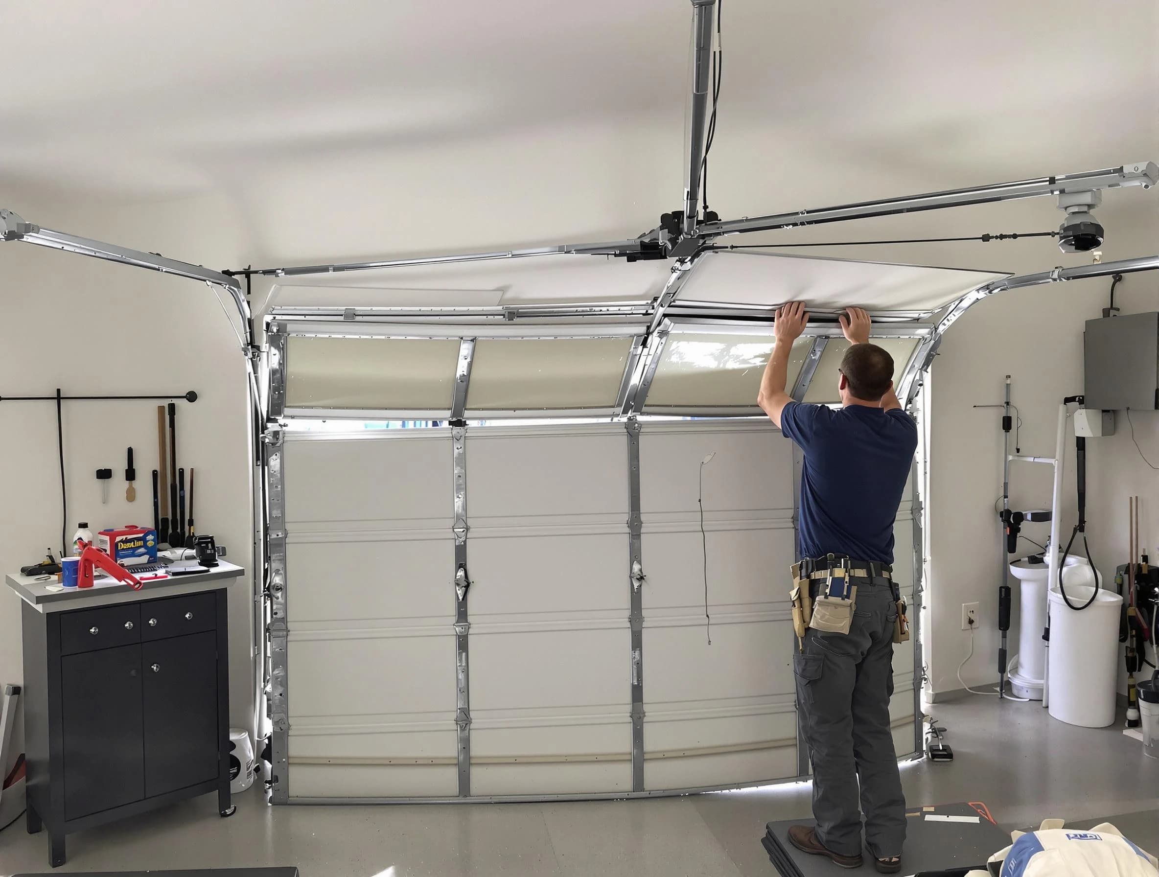Castle Pines Village Garage Door Repair specialist performing precise section replacement on Castle Pines Village garage door