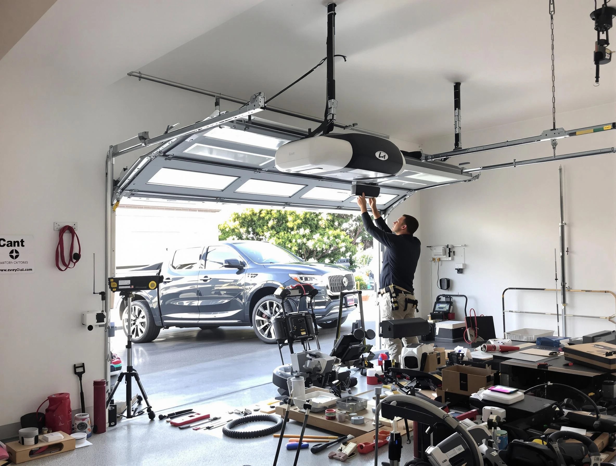 Castle Pines Village Garage Door Repair specialist installing smart garage door opener system in Castle Pines Village home