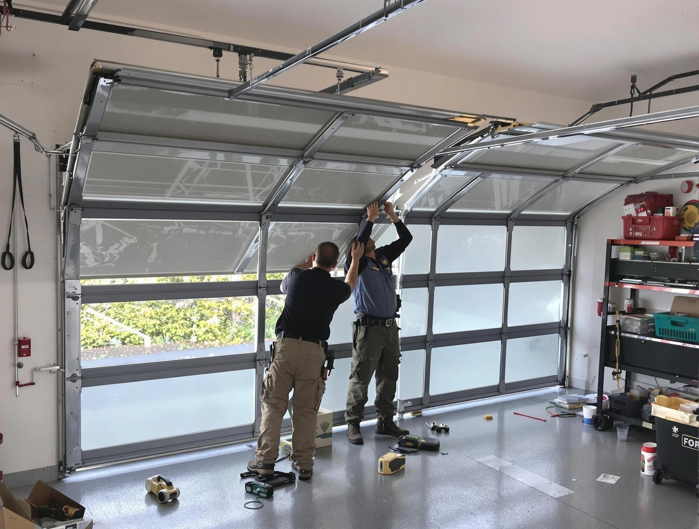 Castle Pines Village Garage Door Repair expert performing precise panel replacement on Castle Pines Village garage door