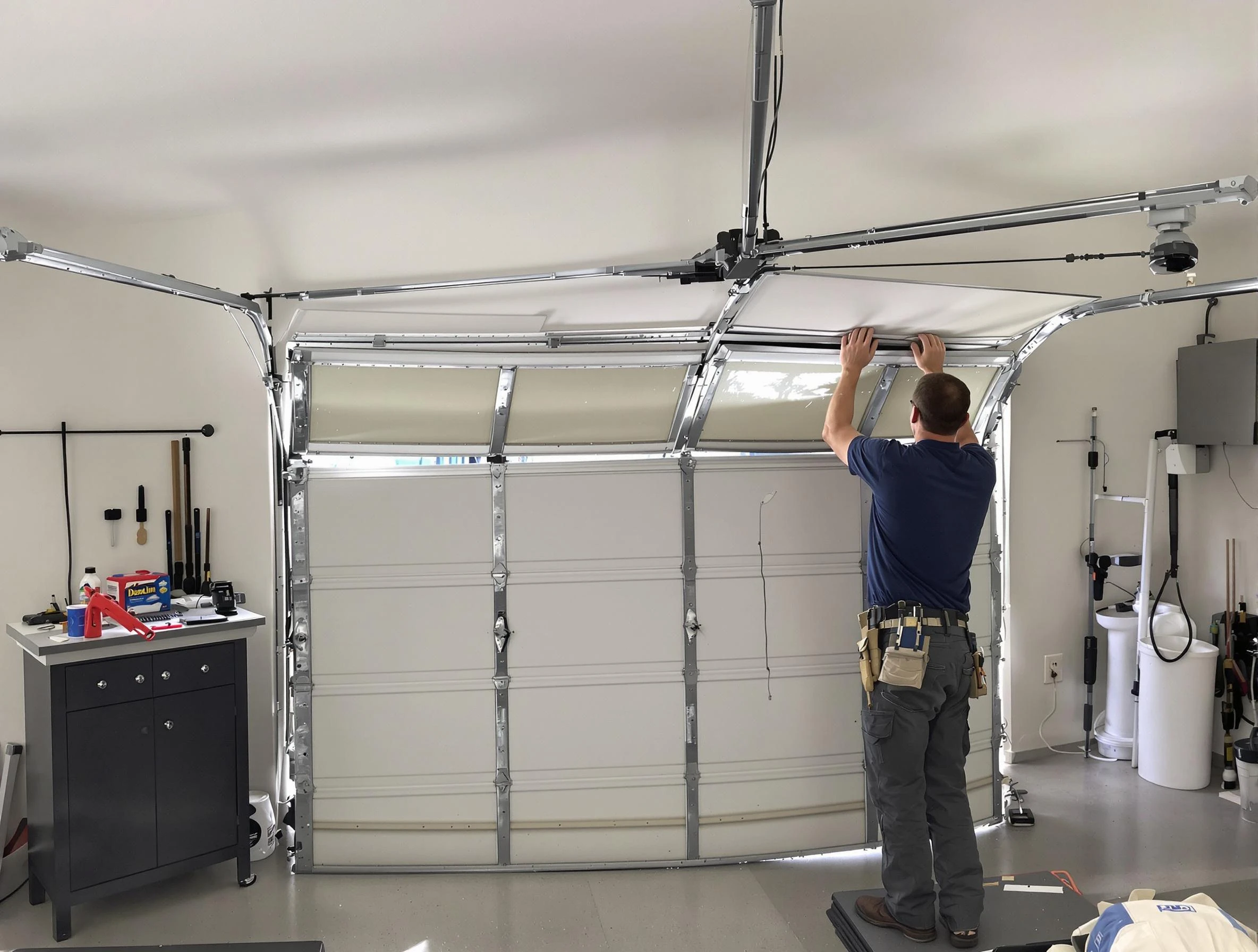 Castle Pines Village Garage Door Repair specialist performing precise section replacement on Castle Pines Village garage door