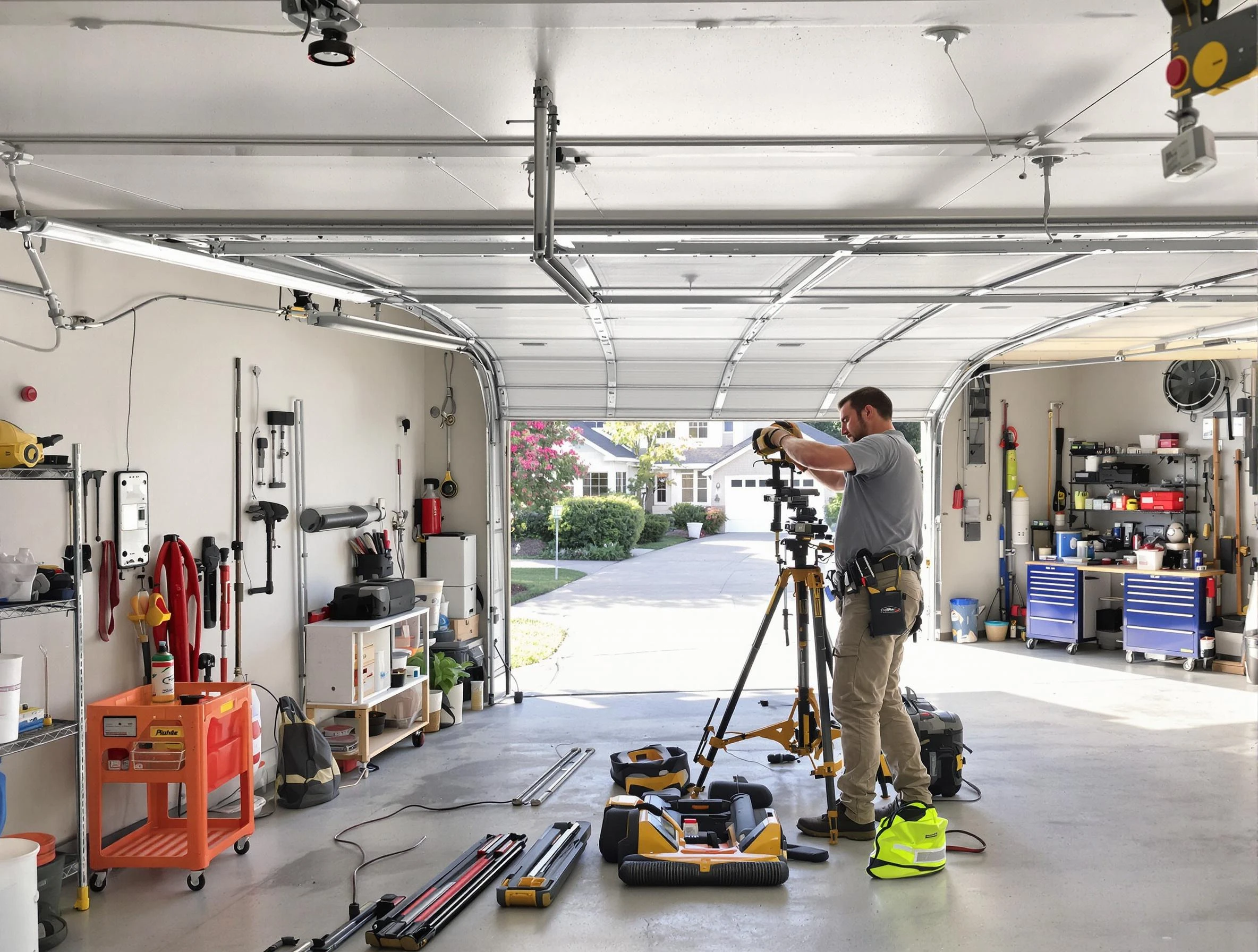Castle Pines Village Garage Door Repair specialist performing laser-guided track alignment in Castle Pines Village